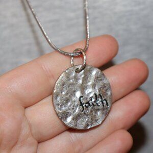 Beautiful silver "faith" statement necklace 32-35"